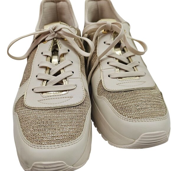 Michael Kors Womens Muse Glitter Gold Mesh Trainer Sneakers 10M - Picture 3 of 14